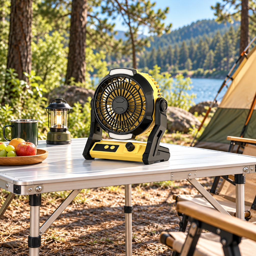 Ventilateur Rechargeable de Kampeer Avec Minuteur, lampe et ventilateur portable de fonction Powerbank Ventilateur Portable
